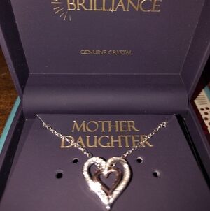 Brilliance Two Tone Preciosa Crystal Double Heart Necklace Sterling Silver